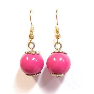 Bright Pink Small Ball Drop Earrings